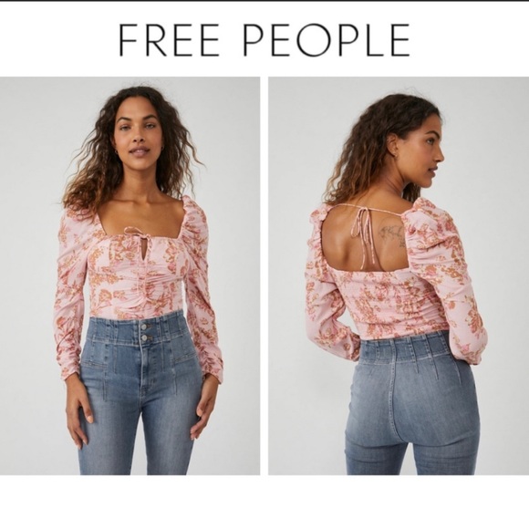 Free People Tops - NWT Free People Hilary Pink & Floral Printed Long Sleeve Boho Top